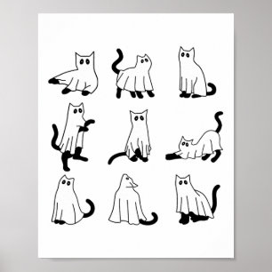 Poster Gatinho de Ghosts Negros, Cute e Feliz do Hallowee