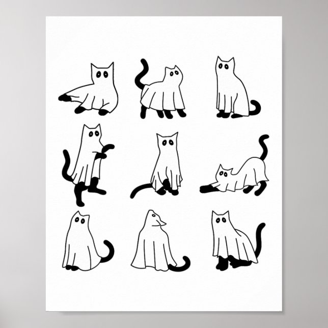 Poster Gatinho de Ghosts Negros, Cute e Feliz do Hallowee (Frente)