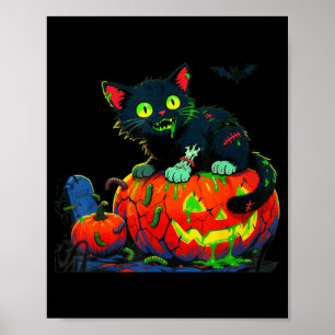 Poster Gatinho de Halloween Abóbora Gato Preto