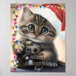 Poster Gatinho de Natal bonito com câmera