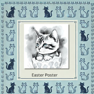 Poster Gatinho de Páscoa branca em Floral Eggshell