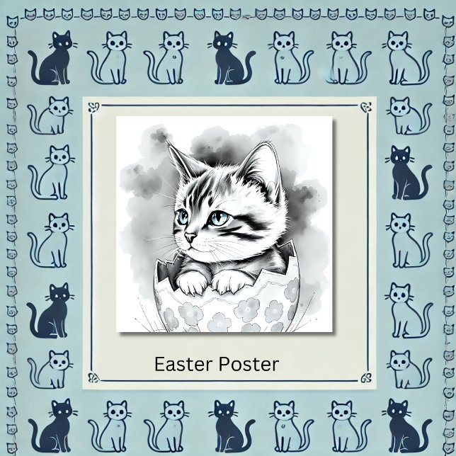 Poster Gatinho de Páscoa branca em Floral Eggshell (Criador carregado)