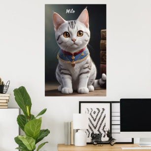 Poster Gatinho de Shorthair Americano Bonito com Olhos Gr