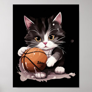 Poster Gatinho de Tuxedo Brincando Sketll Fãs de Esportes