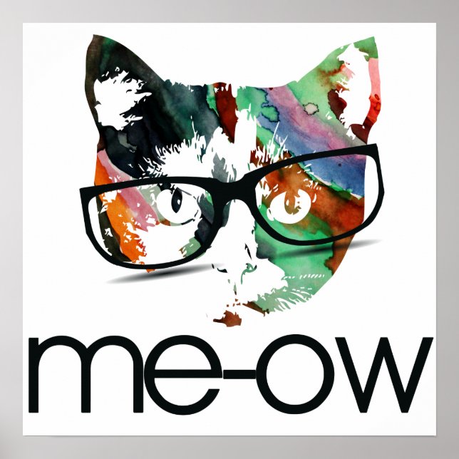 Pôster Gatinho do hipster Meow (Frente)