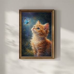 Poster Gatinho e Borboleta Azul