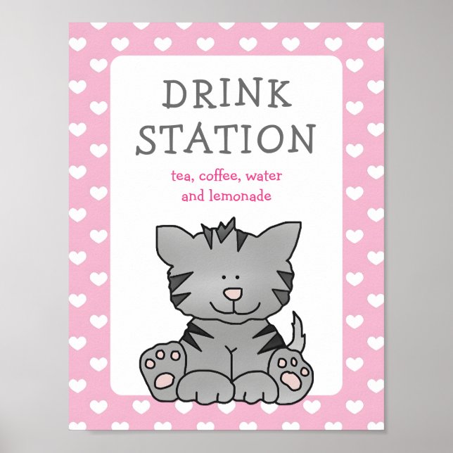 Poster Gatinho e Chá de fraldas de estação de bebidas (Frente)