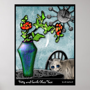 Pôster Gatinho e Vaso de Vidro Favorável