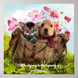 Poster Gatinho e viagem de cachorrinho em uma bolsa