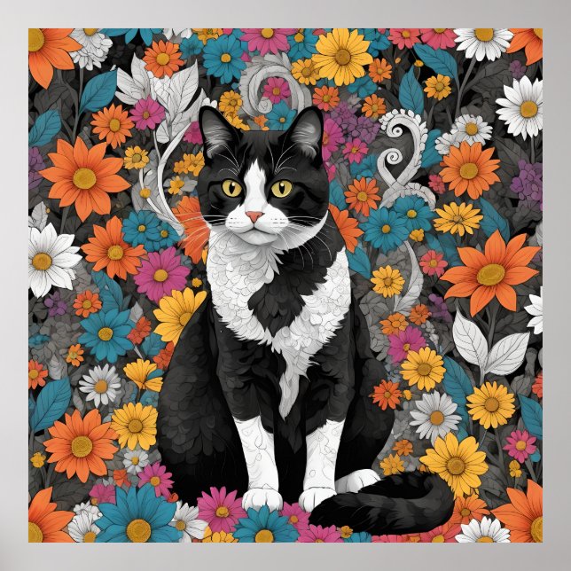 Poster Gatinho entre as flores (Frente)