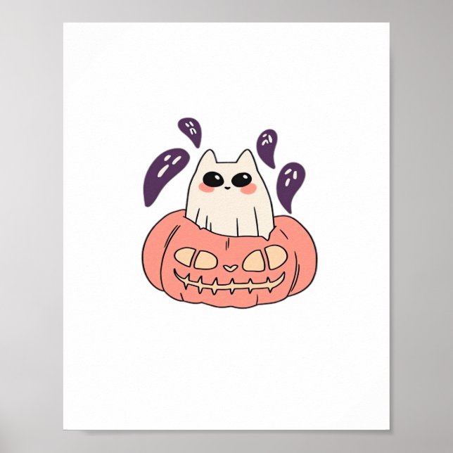 Poster Gatinho fantasma em uma camiseta clássica de abóbo (Frente)