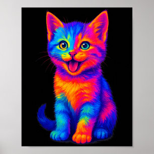 Poster Gatinho Fofo Arco-Íris Amor Engraçado Colorido Fel
