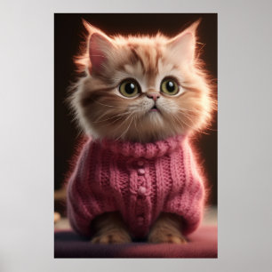 Poster Gatinho fofo em uma camisola rosa