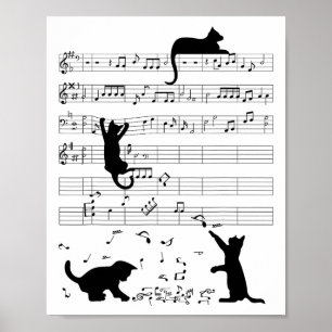 Poster Gatinho Gato Bonito Reproduzindo Nota Musical Limp