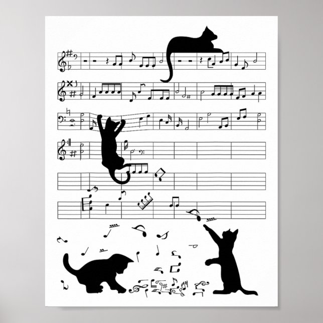Poster Gatinho Gato Bonito Reproduzindo Nota Musical Limp (Frente)