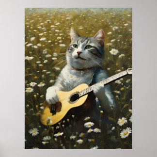 Poster Gatinho Gato Bonito Tocando Violão Acústico