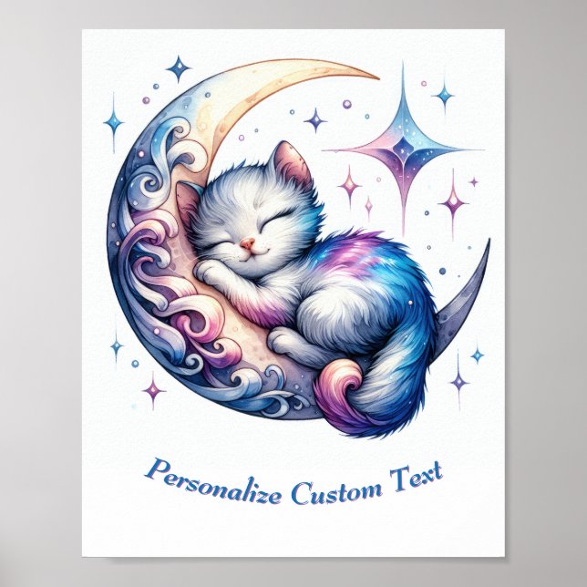 Poster Gatinho Gelado Personalizado Dormindo na Lua (Frente)