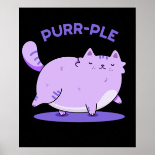 Poster Gatinho Gordo Engraçado Roxo Gatinho Gato Pun Escu