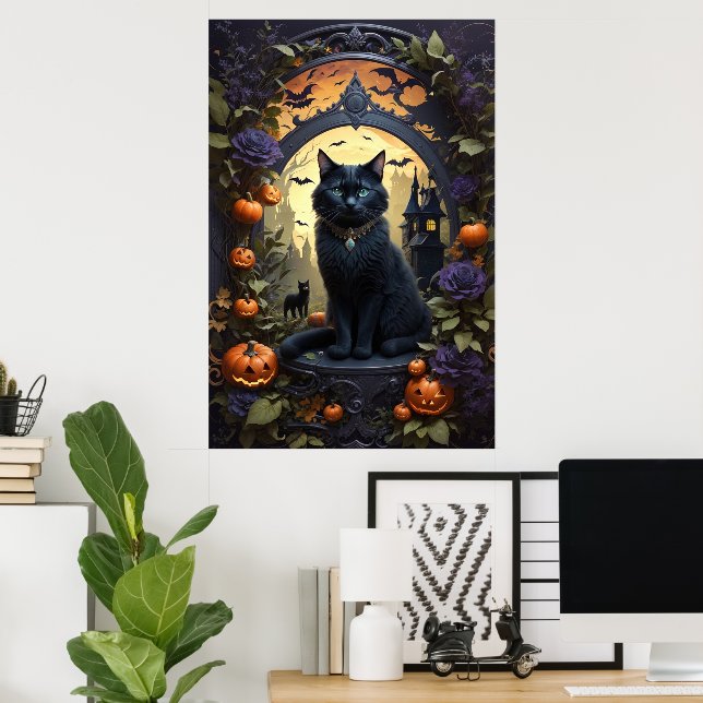 Poster Gatinho Gótico Negro Spooky (Escritório em casa)