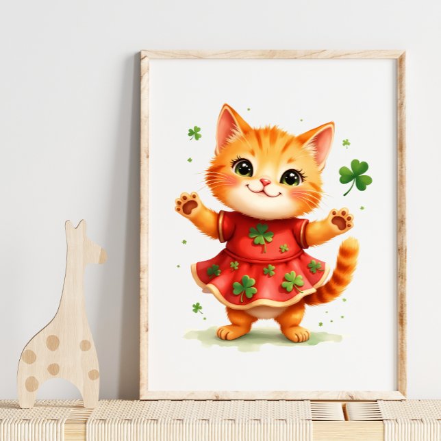 Poster Gatinho Laranja Adorável com Vestido de Trevo (Criador carregado)