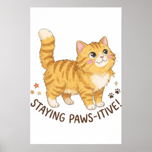 Poster Gatinho Laranja Malhado Fofinho e Positivo