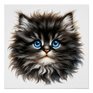 Pôster Gatinho liso adorável com olhos azuis