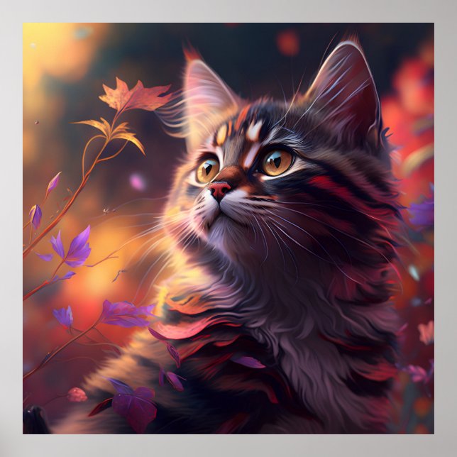 Poster Gatinho Listrado Colorido (Frente)