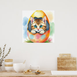 Poster Gatinho Páscoa Adorável em Ovo Colorido