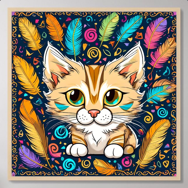 Poster gatinho pintando bonitinhos de bronzeado e bravo b (kitten painting cute brown play feather ball toys)