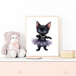 Poster Gatinho Preto Elegante Bailarina com Tutu Roxo