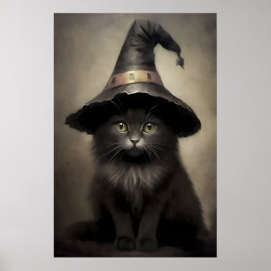 Poster Gatinho preto em um chapéu de bruxa, gato de hallo