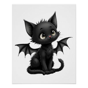 Pôster Gatinho Preto Mal-Humorado de Halloween Fantasiado