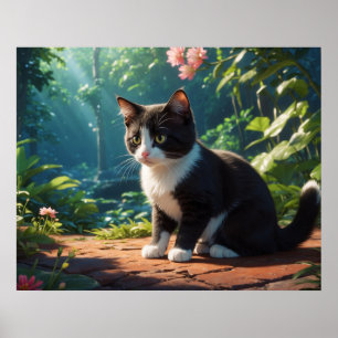 Poster *~* Gatinho preto Tuxedo AP68 5:4 Gato Feline Kitt