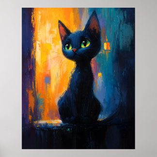Poster Gatinho Sonhador, Pintura de Gato Preto