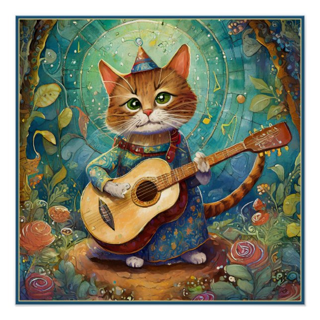 Pôster Gatinho Tocando Guitarra (Frente)