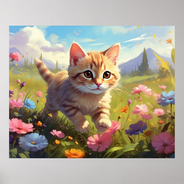 Poster *~* Gatinhos Andando Flores 5:4 Gatinho Gato AP68 (Frente)
