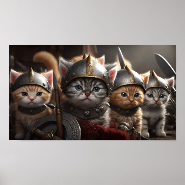 Poster Gatinhos bonitos como guerreiros viking (Frente)