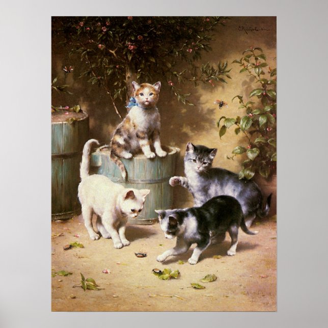 Pôster Gatinhos brincando com besouros, Carl Reichert (Frente)