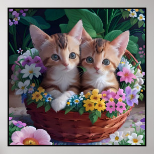 Poster Gatinhos de corte fofinho em uma cesta de flores