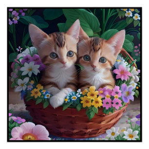 Pôster Gatinhos de corte fofinho em uma cesta de flores