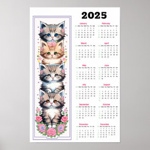 Poster Gatinhos e Flores Cutos Calendário 2025