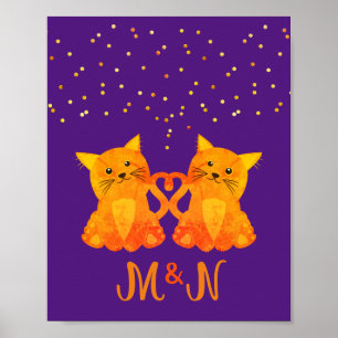 Poster Gatinhos Laranja De Amor Corinto Com Pontos Brilha