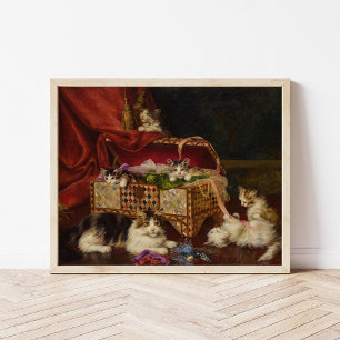 Poster Gatinhos na cesta de costura   Jules Leroy