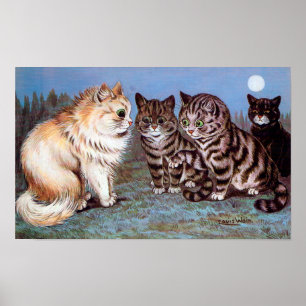 Pôster Gatinhos que encontram-se no luar, Louis Wain