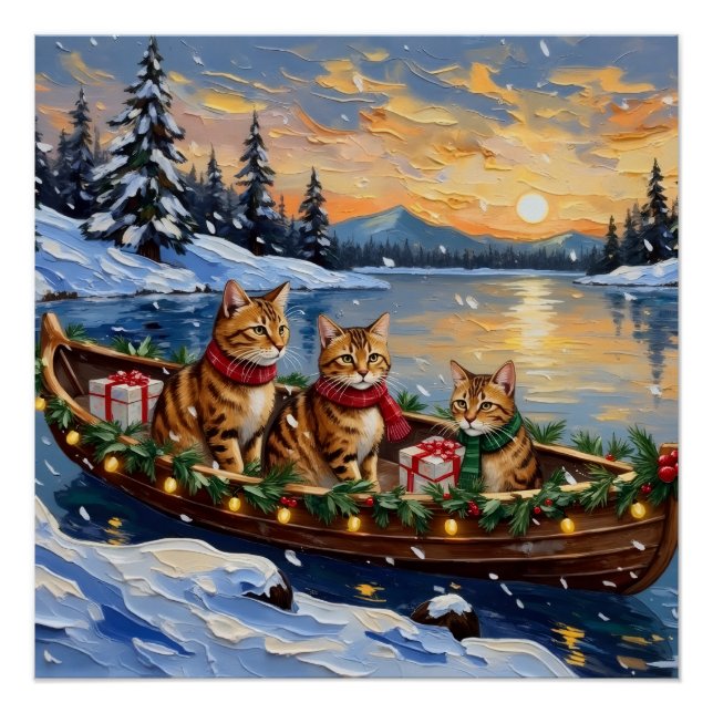 Pôster Gato Abissínio Natal Barco Feriado (Frente)