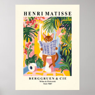 Poster Gato Abissínio no Banheiro Engraçado Estilo Matiss