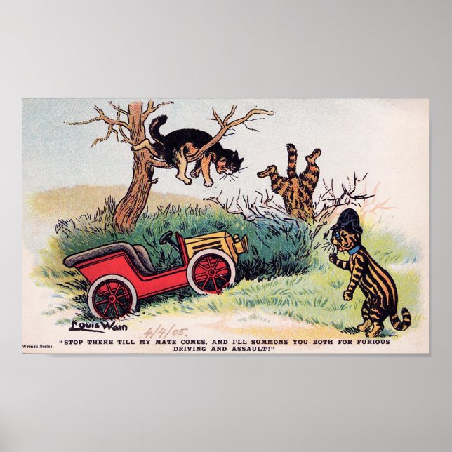 Poster Gato Acidente de Carro, Louis Wain (Frente)