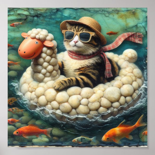 Poster Gato Adorável Com Boia de Carneiro (Frente)