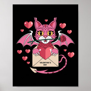 Poster Gato Adorável Rosa Com Asas Para O Dia Dos Namorad
