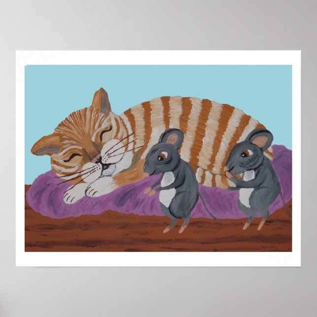 Poster Gato Adormecido e Ratos Sorrateiros (Frente)
